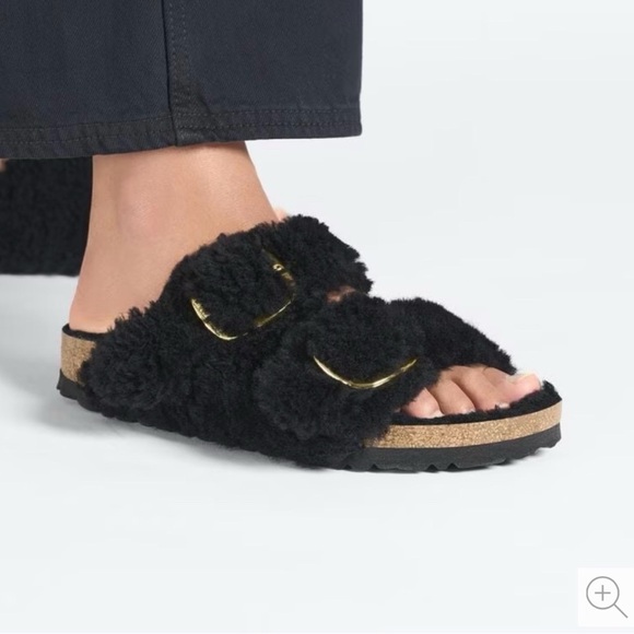 New Birkenstock Arizona Big Buckle Teddy Sandals Slip On in Black Gold US 9 / 40 - Picture 3 of 15